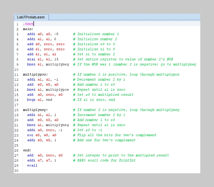 Multiplication Program in Assembly